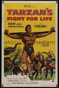 3c868 TARZAN'S FIGHT FOR LIFE 1sh '58 art of Gordon Scott bound with arms outstretched!