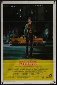 3c869 TAXI DRIVER 1sh '76 classic art of Robert De Niro by cab, directed by Martin Scorsese!
