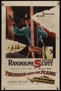 3c901 THUNDER OVER THE PLAINS 1sh '53 cowboy Randolph Scott in a tornado of adventure!