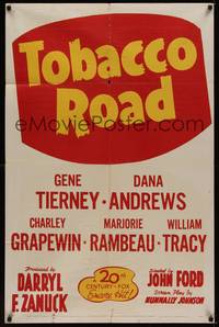 3c914 TOBACCO ROAD 1sh R56 John Ford, Erskine Caldwell, Gene Tierney!