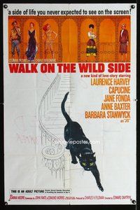 3c963 WALK ON THE WILD SIDE 1sh '62 cool artwork of black cat on stairs & sexy stars on balcony!