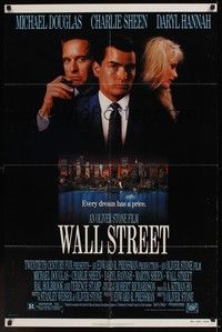 3c965 WALL STREET 1sh '87 Michael Douglas, Charlie Sheen, Daryl Hannah, Oliver Stone!