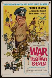 3c968 WAR ITALIAN STYLE 1sh '66 Due Marines e un Generale, cartoon art of Buster Keaton as Nazi!