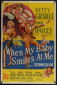 3c975 WHEN MY BABY SMILES AT ME 1sh '48 stone litho art of sexy Betty Grable & Dan Dailey!