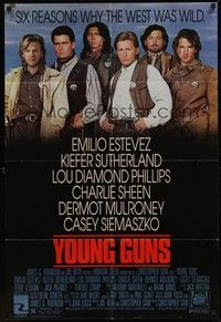 3c996 YOUNG GUNS 1sh '88 Emilio Estevez, Charlie Sheen, Kiefer Sutherland,Lou Diamond Phillips!