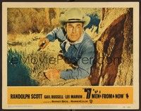 3d227 7 MEN FROM NOW LC #5 '56 Budd Boetticher, great close up of sneaky Randolph Scott with rifle!