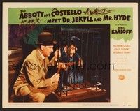 3d230 ABBOTT & COSTELLO MEET DR. JEKYLL & MR. HYDE LC #2 '53 c/u of Bud putting Lou in cage!