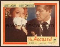 3d234 ACCUSED LC #2 '49 great super close of Bob Cummings with terrified sexy Loretta Youn