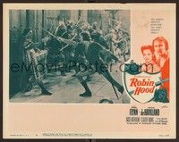 3d239 ADVENTURES OF ROBIN HOOD LC #4 R56 close up of Errol Flynn duelling with Basil Rathbone!