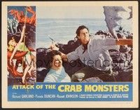 3d256 ATTACK OF THE CRAB MONSTERS LC '57 terrified woman & man with axe face down creature!