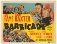 3d118 BARRICADE TC '39 Alice Faye, Warner Baxter, Charles Winninger, Keye Luke, Treacher