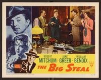 3d274 BIG STEAL LC #2 '49 man holds Robert Mitchum, Jane Greer & William Bendix at gunpoint!