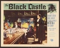 3d278 BLACK CASTLE LC '52 Richard Greene interrupts Boris Karloff at dinner table!