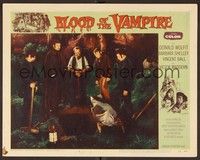 3d283 BLOOD OF THE VAMPIRE LC #3 '58 bunch of guys gathered around open grave to bury the victim!