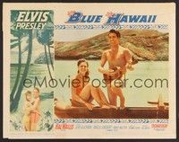 3d287 BLUE HAWAII LC #5 '61 Elvis Presley plays a ukulele for sexy girl in wooden canoe!