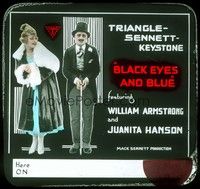 3e126 BLACK EYES & BLUE glass slide '16 Juanita Hansen, Billy Armstrong, a Mack Sennett production!
