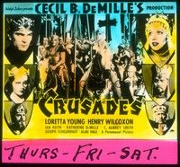 3e133 CRUSADES glass slide '35 Cecil B DeMille, Loretta Young, cool portraits of top cast!