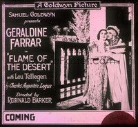 3e138 FLAME OF THE DESERT glass slide '19 romantic close up of Geraldine Farrar & Lou Tellegen!