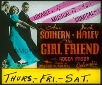 3e142 GIRL FRIEND glass slide '35 full-length pretty Ann Sothern, Jack Haley & Roger Pryor!