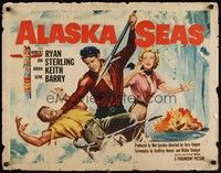 3f373 ALASKA SEAS style B 1/2sh '54 cool art of Robert Ryan attacking man with harpoon!