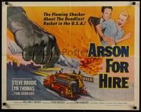 3f382 ARSON FOR HIRE 1/2sh '58 fire truck artwork, flaming shocker of the deadliest U.S. racket!