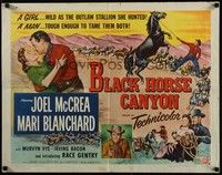 3f410 BLACK HORSE CANYON style B 1/2sh '54 art of Joel McCrea wrangling stallion, Mari Blanchard!