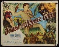 3f413 BOMBA & THE JUNGLE GIRL 1/2sh '53 great c/u of Johnny Sheffield with spear, Karen Sharpe!