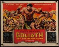 3f496 GOLIATH & THE BARBARIANS 1/2sh '59 Reynold Brown art of Steve Reeves pulling two horses!