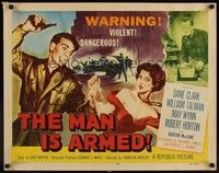 3f559 MAN IS ARMED 1/2sh '56 art of violent dangerous Dane Clark with gun grabbing sexy May Wynn!