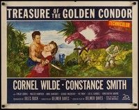 3f686 TREASURE OF THE GOLDEN CONDOR 1/2sh '53 Cornel Wilde grabbing girl & attacked by snake!