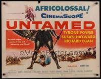 3f694 UNTAMED 1/2sh '55 cool art of Tyrone Power & Susan Hayward in Africa with native tribe!
