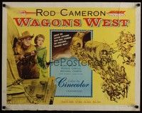 3f705 WAGONS WEST 1/2sh '52 pioneers Rod Cameron, Peggie Castle, cool artwork!