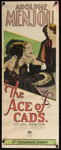 3g002 ACE OF CADS insert '26 Adolphe Menjou is caught in the arms of one woman by another!