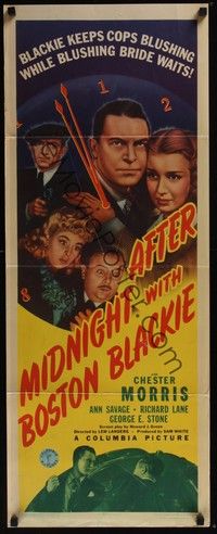 3g022 AFTER MIDNIGHT WITH BOSTON BLACKIE insert '43 detective Chester Morris keeps cops blushing!