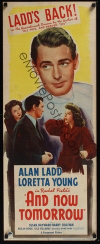 3g032 AND NOW TOMORROW insert '44 great headshot of Dr. Alan Ladd, plus pretty Loretta Young!