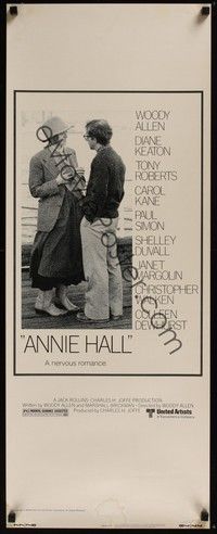 3g035 ANNIE HALL insert '77 full-length Woody Allen & Diane Keaton, a nervous romance!