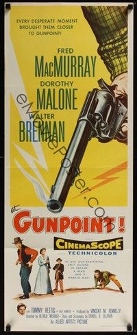 3g043 AT GUNPOINT insert '55 Fred MacMurray, cool huge artwork image of smoking gun by Besser!