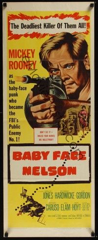 3g045 BABY FACE NELSON insert '57 great art of Public Enemy No. 1 Mickey Rooney w/tommy gun!