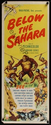 3g055 BELOW THE SAHARA insert '53 great giant ape image vs. tribesmen artwork!