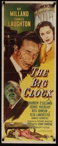 3g062 BIG CLOCK insert '48 Ray Milland, Charles Laughton, Maureen O'Sullivan!