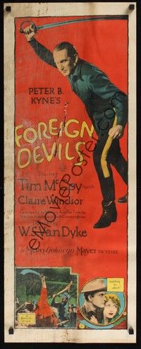 3g005 FOREIGN DEVILS insert '27 full-length image of Tim McCoy with sword charging into battle!