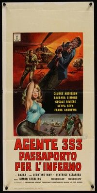 3g432 AGENT 3S3: PASSPORT TO HELL Italian locandina '65 cool spy action artwork + sexy girl!