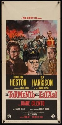 3g434 AGONY & THE ECSTASY Italian locandina '65 Charlton Heston & Rex Harrison!