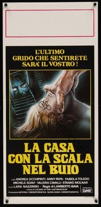 3g442 BLADE IN THE DARK Italian locandina '83 La Casa con la scala nel buio, creepy horror art!