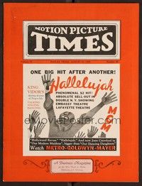 3h056 MOTION PICTURE TIMES exhibitor magazine August 31, 1929 different art ad for Hallelujah!