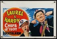 3j382 AIR RAID WARDENS Belgian R70s wacky artwork of Laurel & Hardy w/air raid helmets!