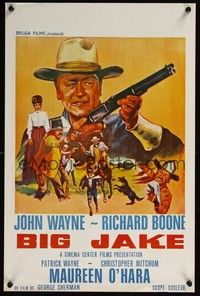 3j415 BIG JAKE Belgian '71 art of Richard Boone & John Wayne with rifle!