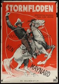 3j077 AVENGING WATERS Swedish '40s cool Rohman artwork of cowboy Ken Maynard!