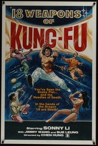 3k003 18 WEAPONS OF KUNG-FU 1sh '77 wild martial arts artwork + sexy near-naked girl!