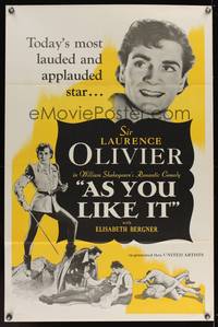 3k031 AS YOU LIKE IT 1sh R49 Sir Laurence Olivier in William Shakespeare's romantic comedy!